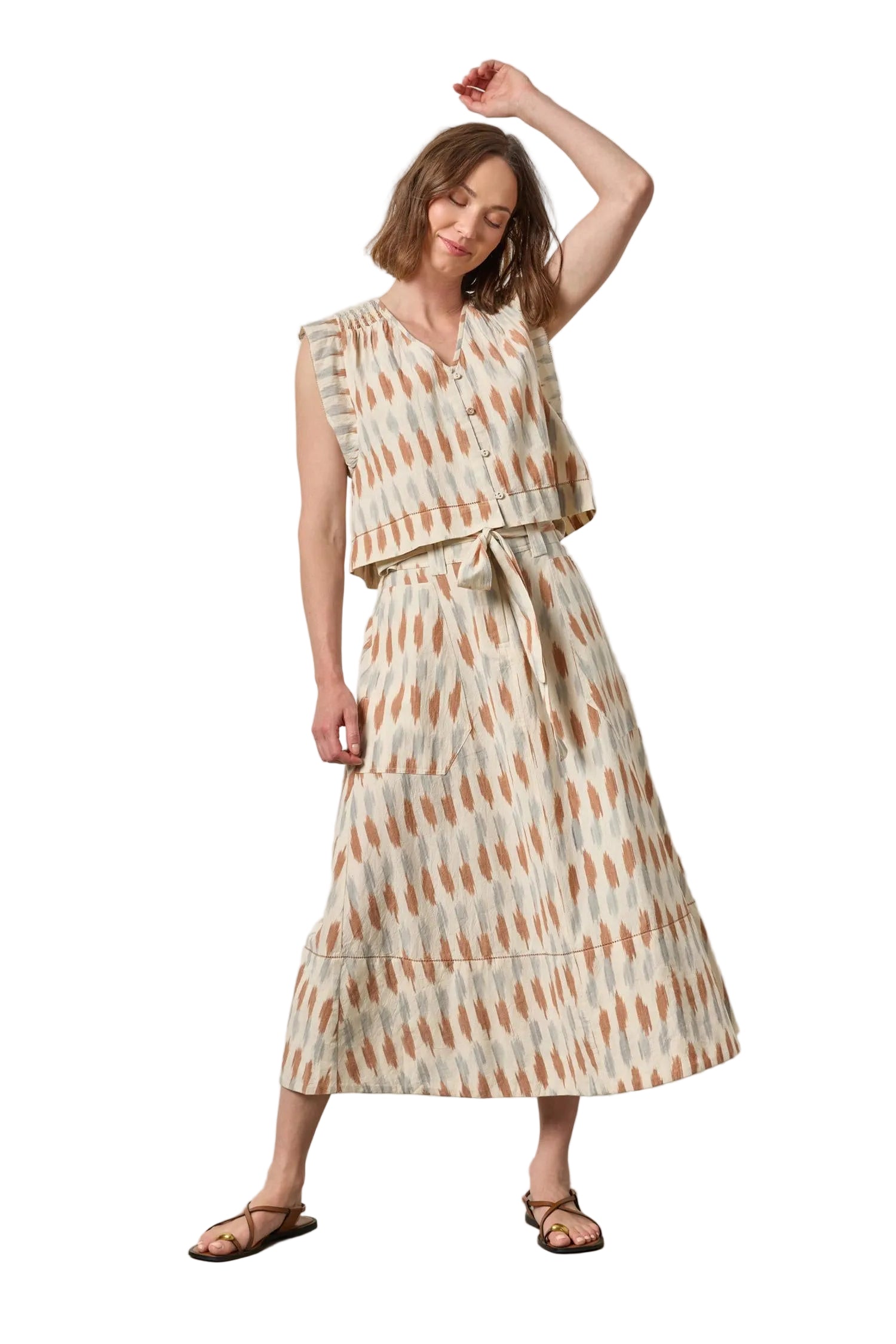 Ikat Shirred Shoulder Top
