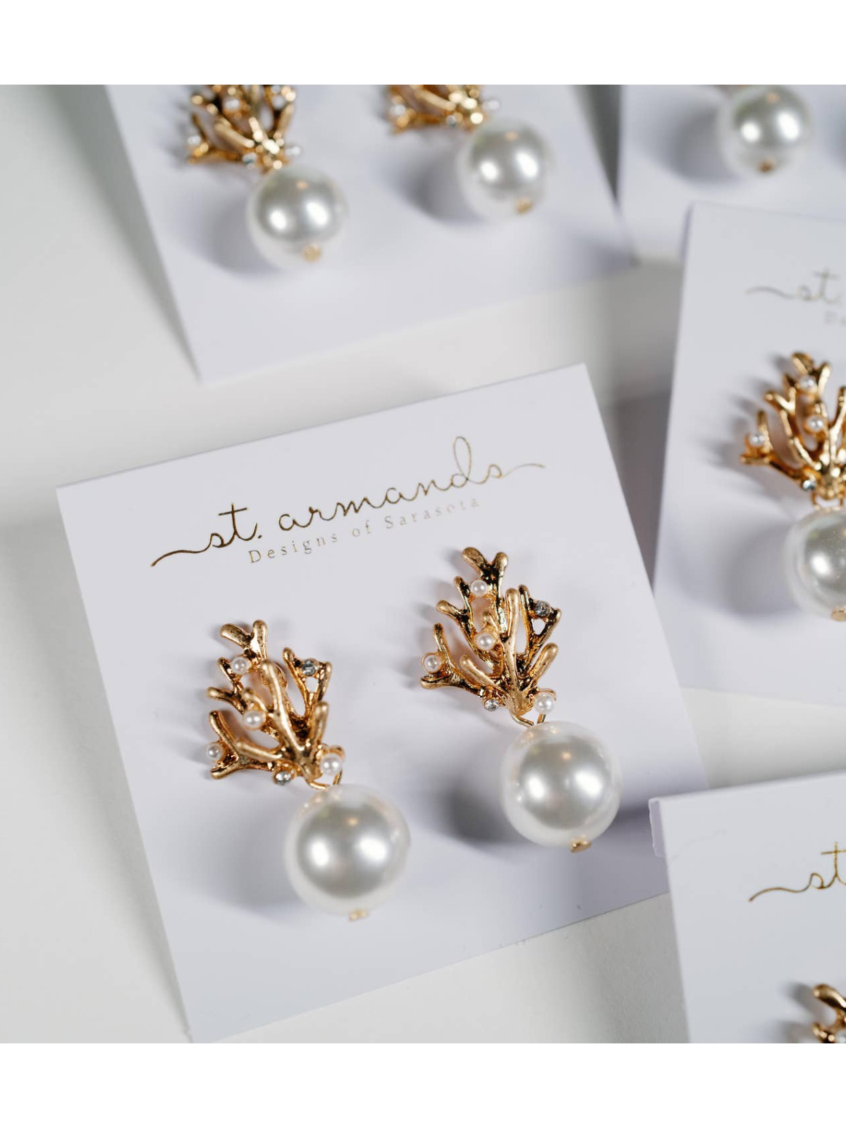 Pearl and Gold Coral Mini  Earrings_St Armands Designs of Sarasota_SAD383