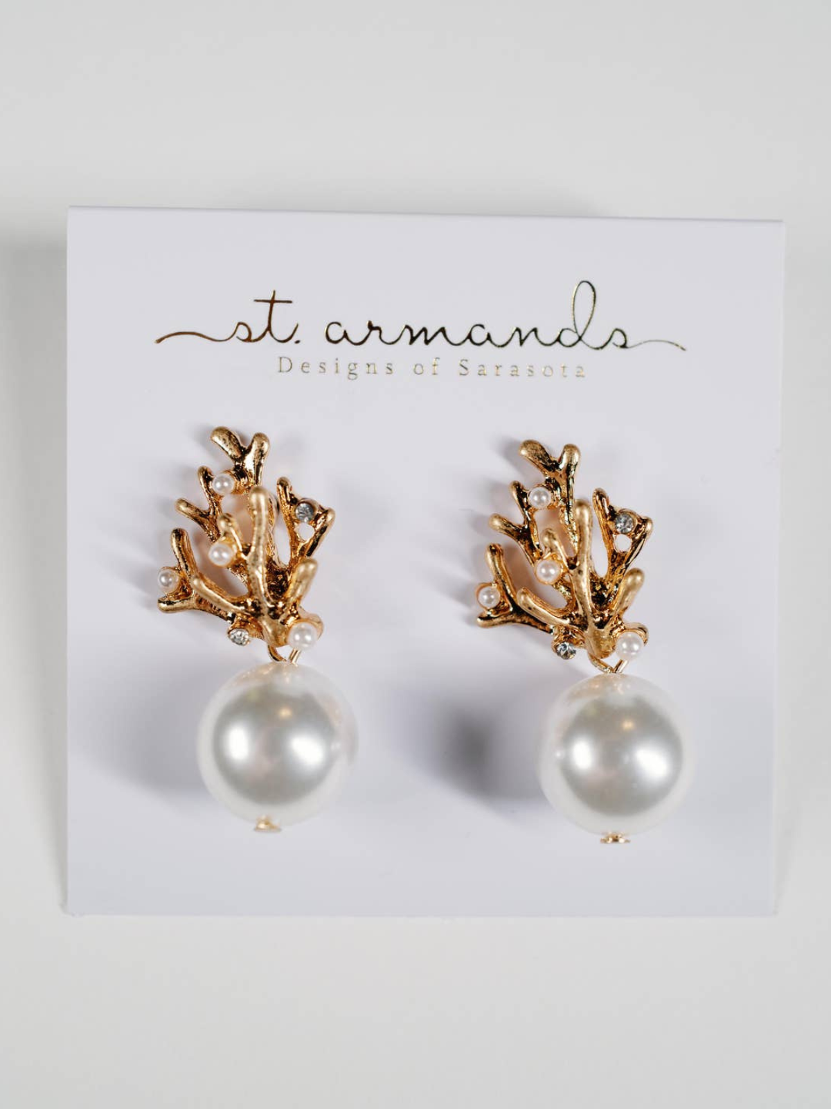 Pearl and Gold Coral Mini  Earrings_St Armands Designs of Sarasota_SAD383