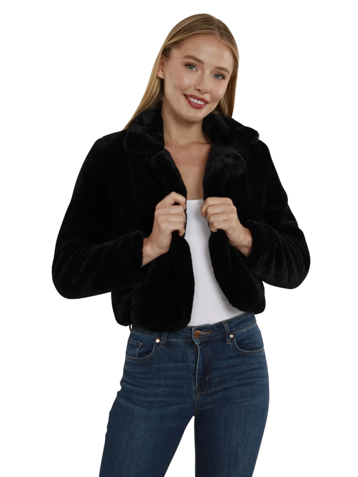 Plush Faux Fur Jacket Black_DolceCabo_75362