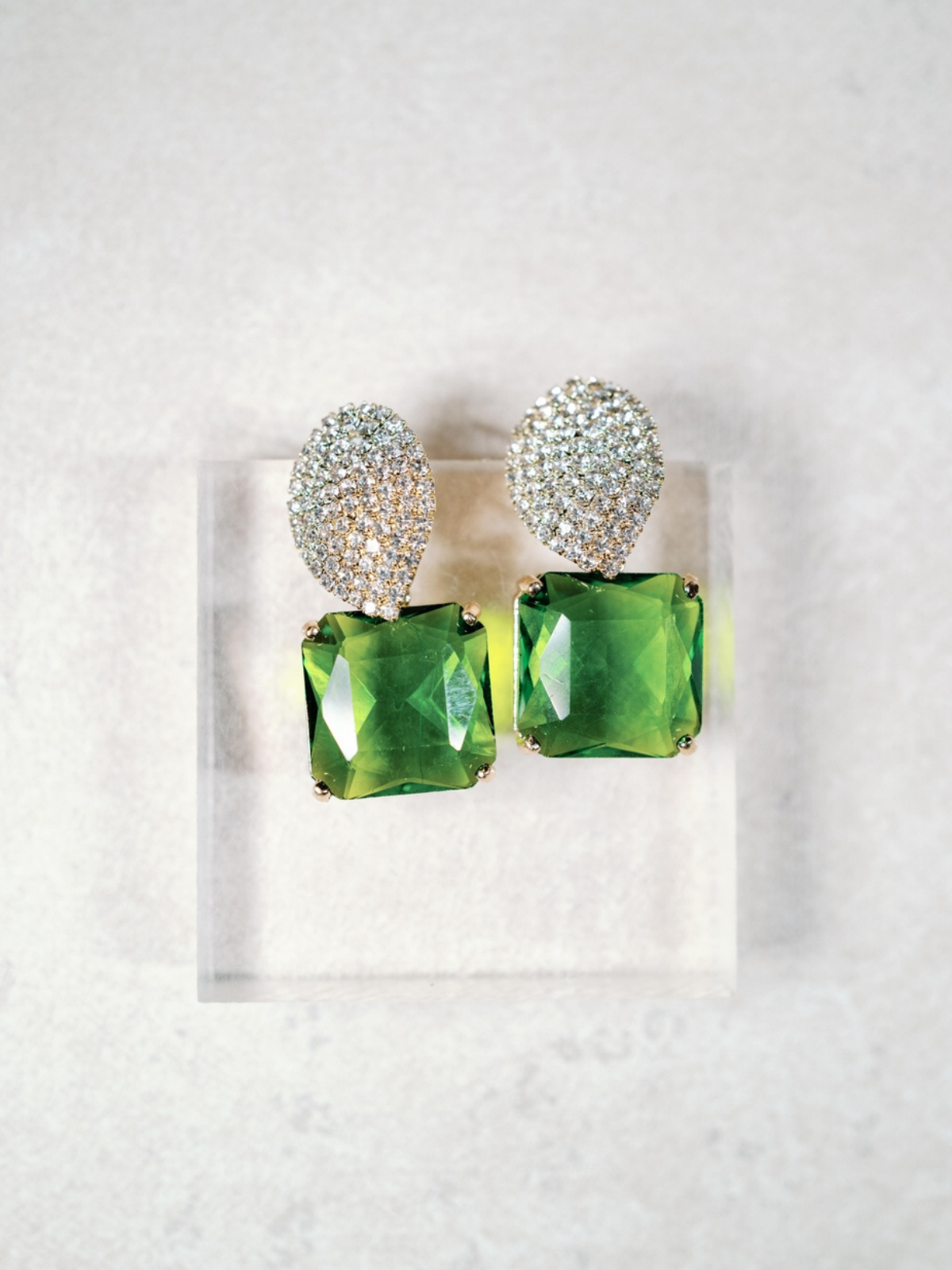 Retro Pave Crystal and Peridot Gum Drop Earrings_St Armands Designs of Sarasota_SAD330