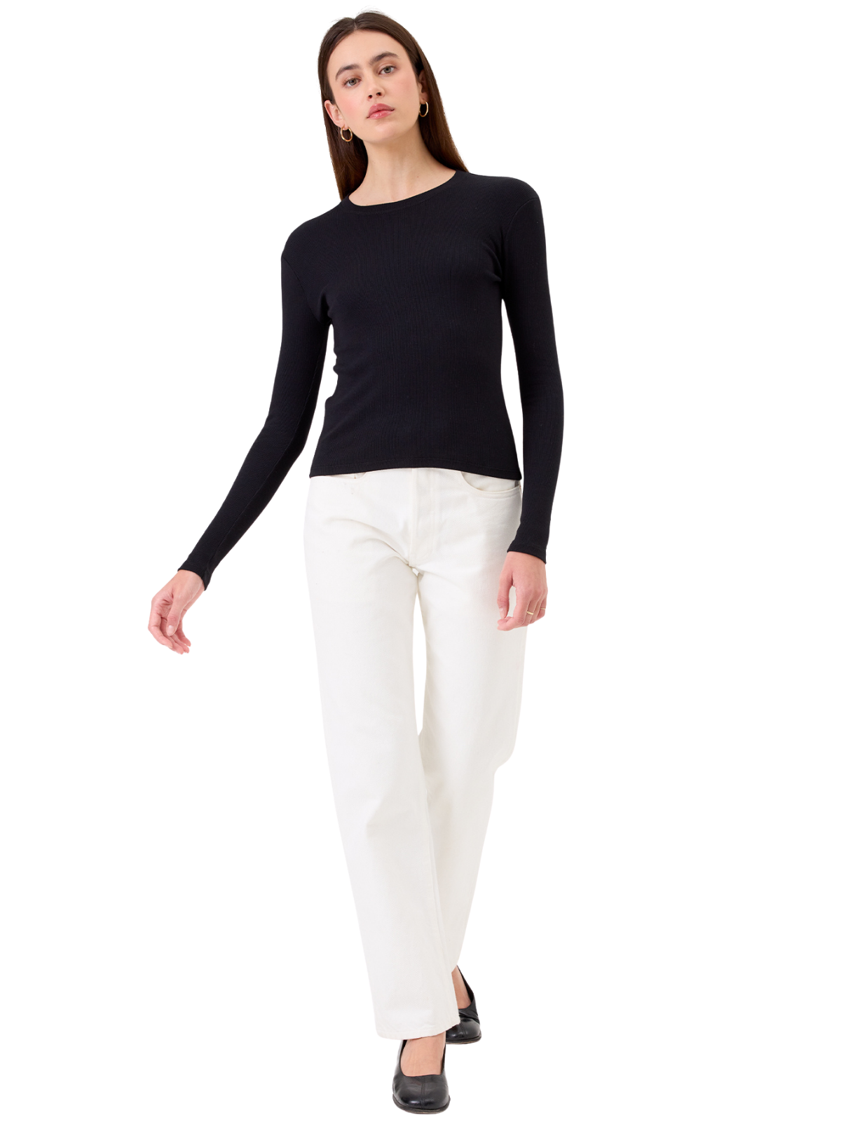 Rib Long Sleeve Tee_Goldie Lewinter_25955BLK