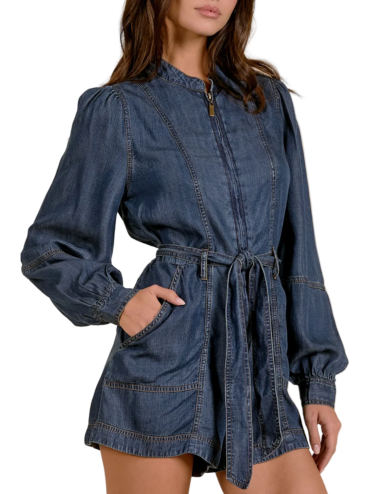 Romper Long Sleeve Tie Belt_Elan_DTT7507-NVY