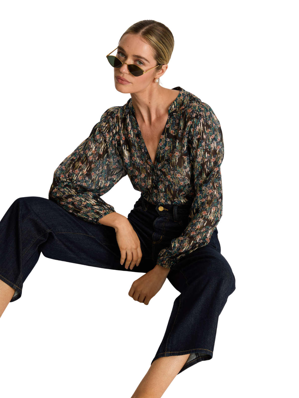 Selene Top In Floral Burnout Lurex Chiffon_Caballero_CA2482