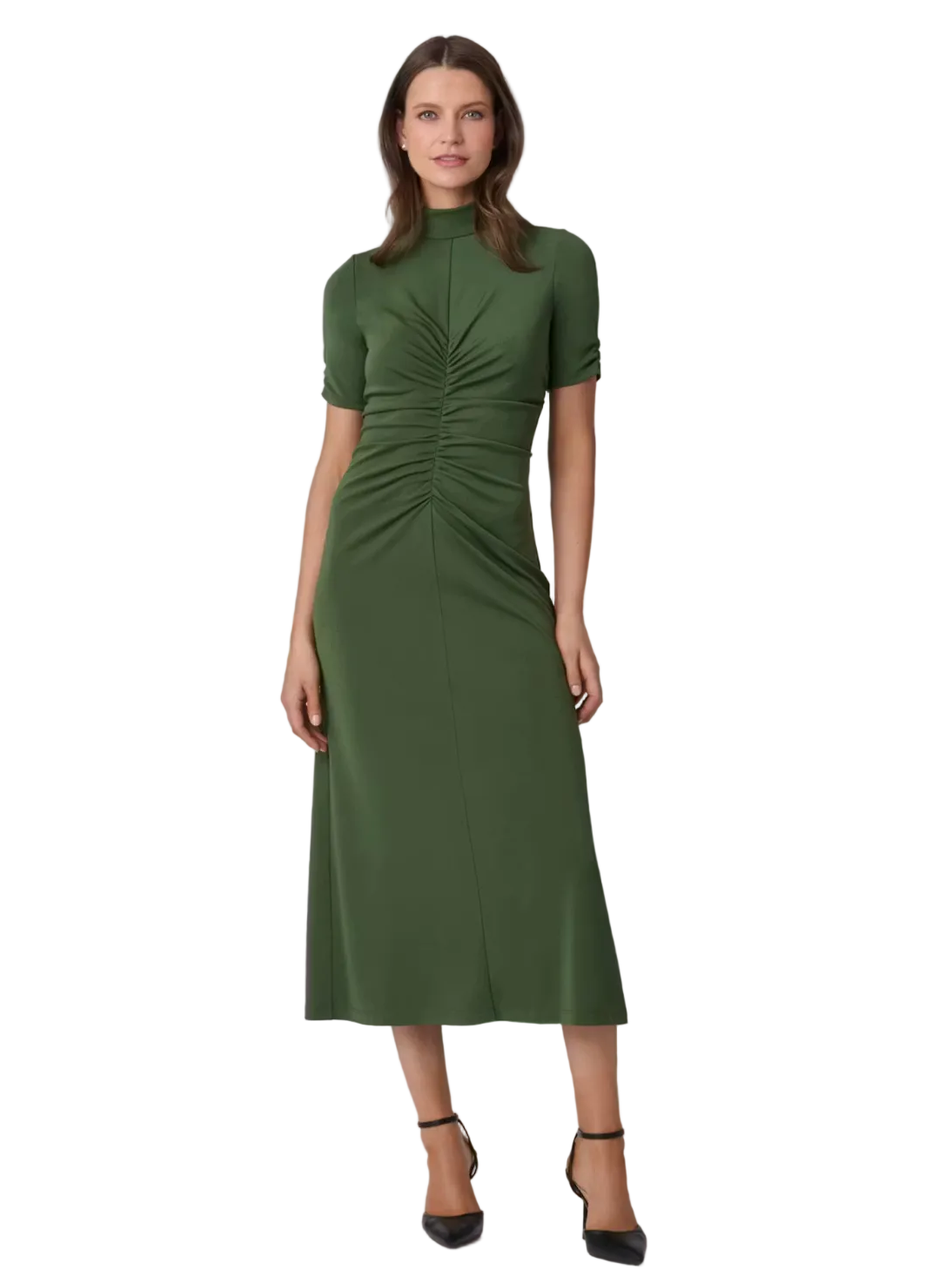 Shelly Ruched Midi Dress_Shoshanna_12281383-Olive