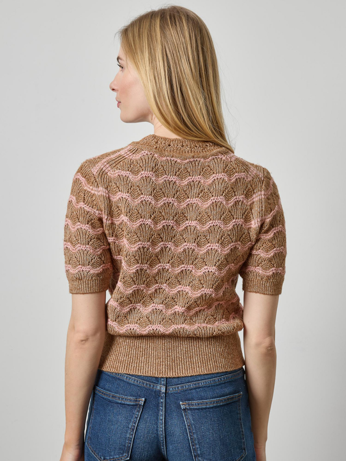 Short Sleeve Multistitch Pullover Sweater_Lillap_PA3590-HZNS