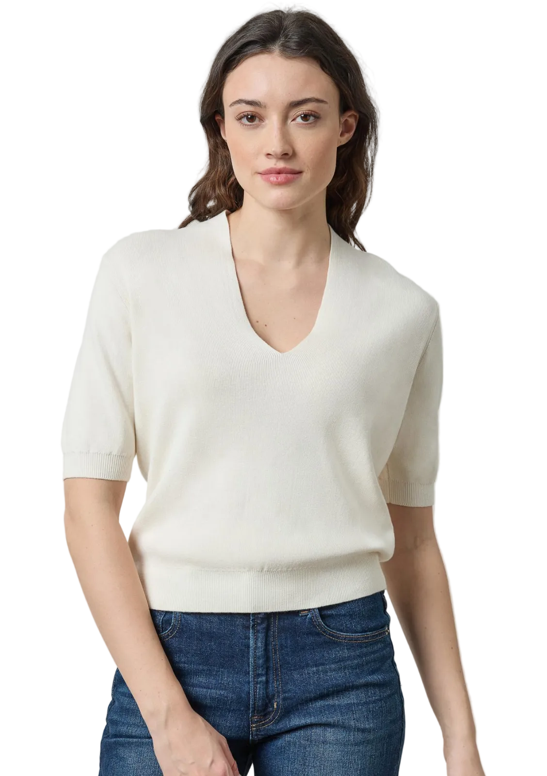 V-Neck Elbow Sleeve Sweater_Lillap_PA3496-IVRY