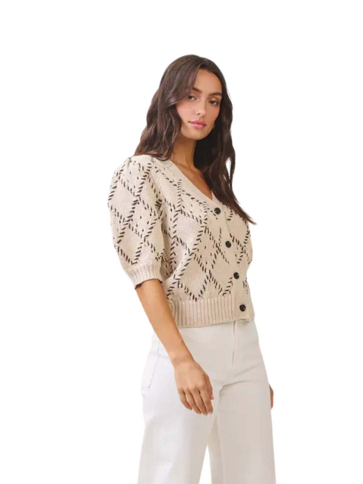 Whipstitch Diamond Half Sleeve Cardigan_Able_AT2930 2