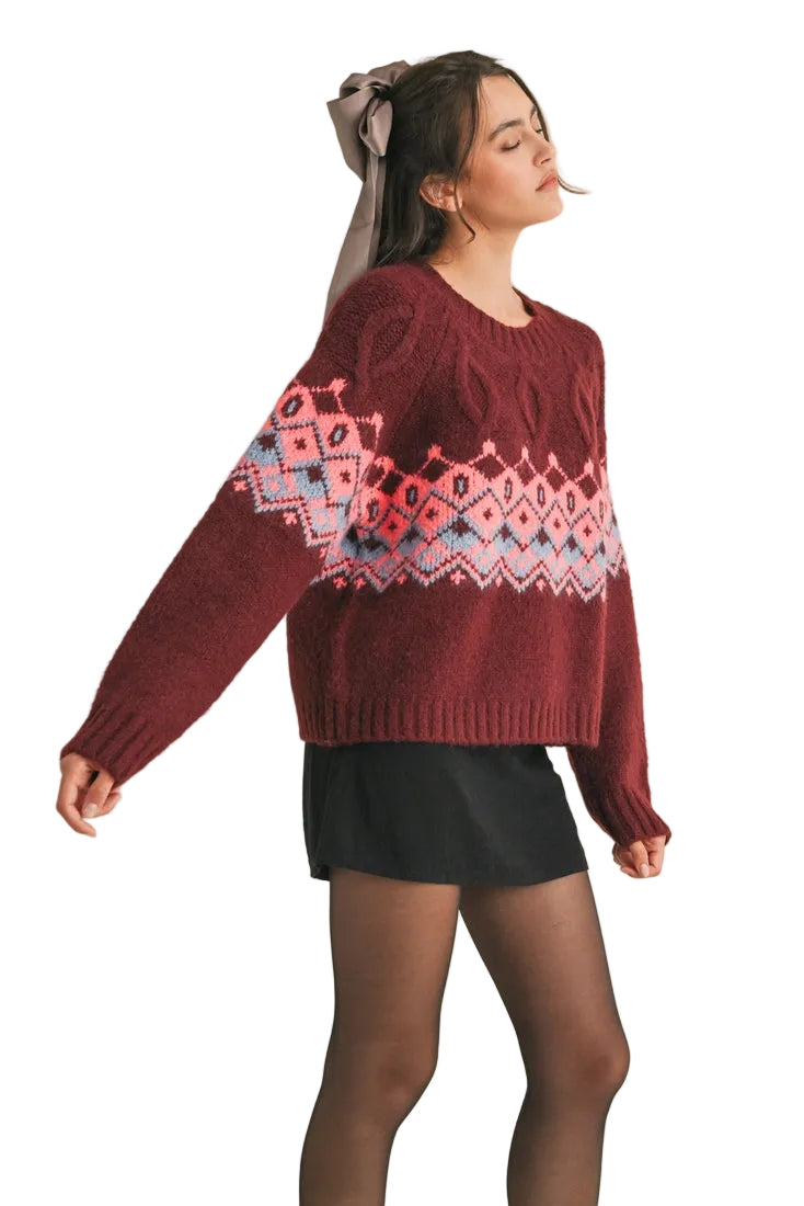 Cable Knit Fair Isle Sweater