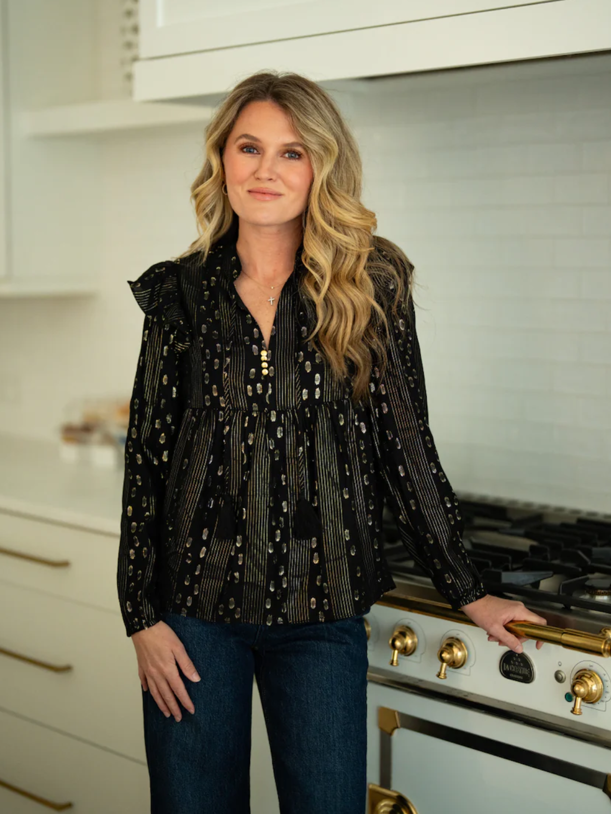 Lurex Ruffle Front Top